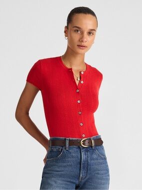 NWT Madewell Cotton-Blend Pointelle Short-Sleeve Cardigan